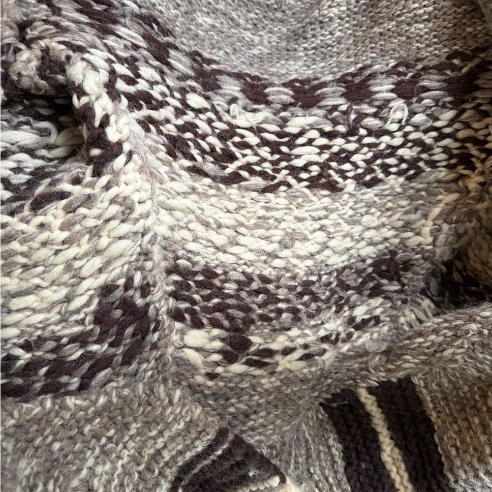 Chunky Hooded Wool-Blend Sweater Cardigan in Taupe and Chocolate - Picture 4 of 5